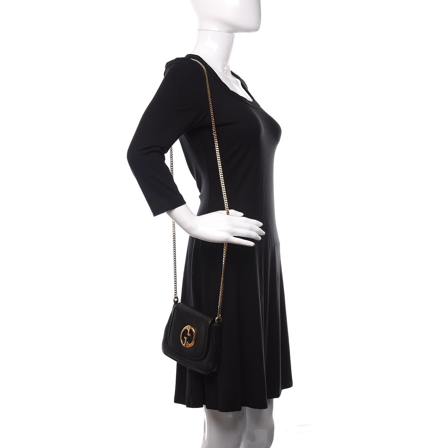 Gucci Pebbled Calfskin Small 1973 Chain Shoulder Bag Black 2 of 10