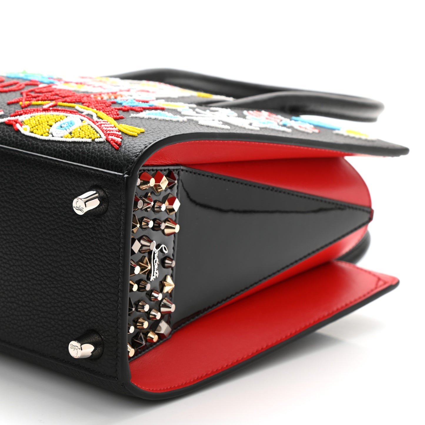 Calfskin Beaded Loubitag Small Paloma Black