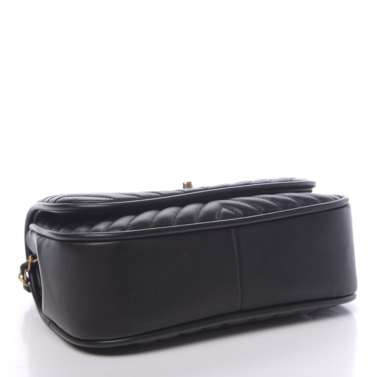 Lambskin Reverse Chevron Quilted Round Top Handle Flap Black