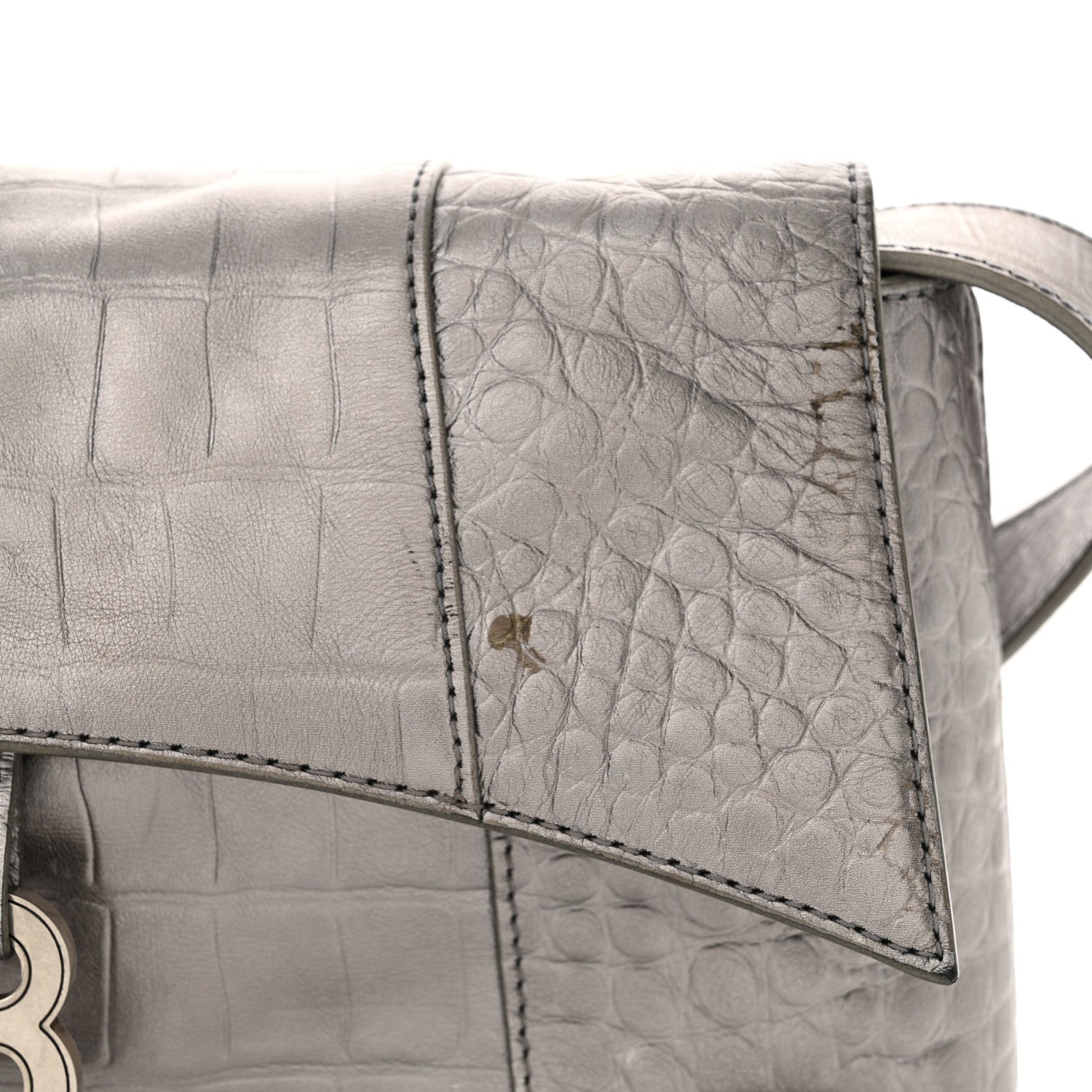 Balenciaga Metallic Calfskin Crocodile Embossed XS Downtown Shoulder Bag Silver 14 of 15