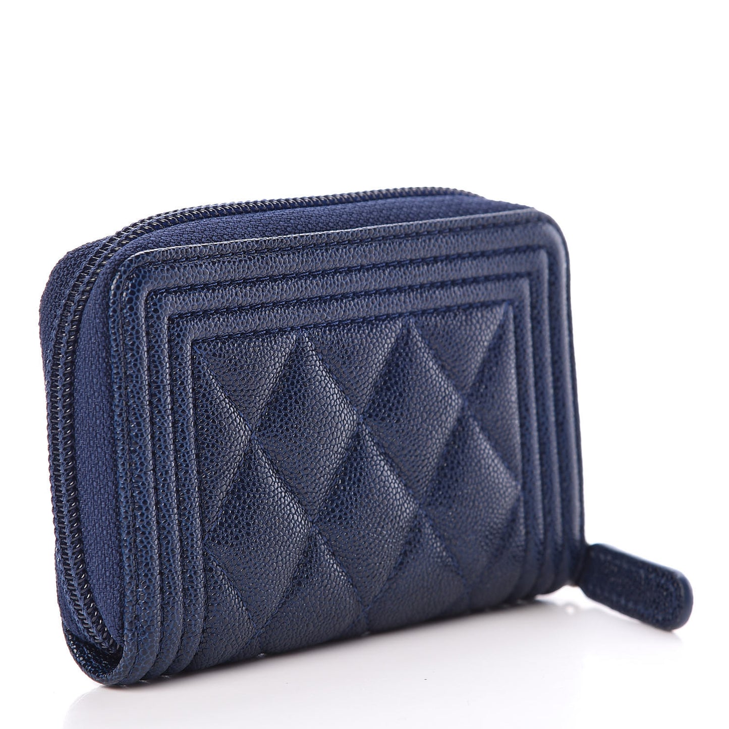 Caviar Quilted Boy Zip Around Coin Purse Wallet Navy