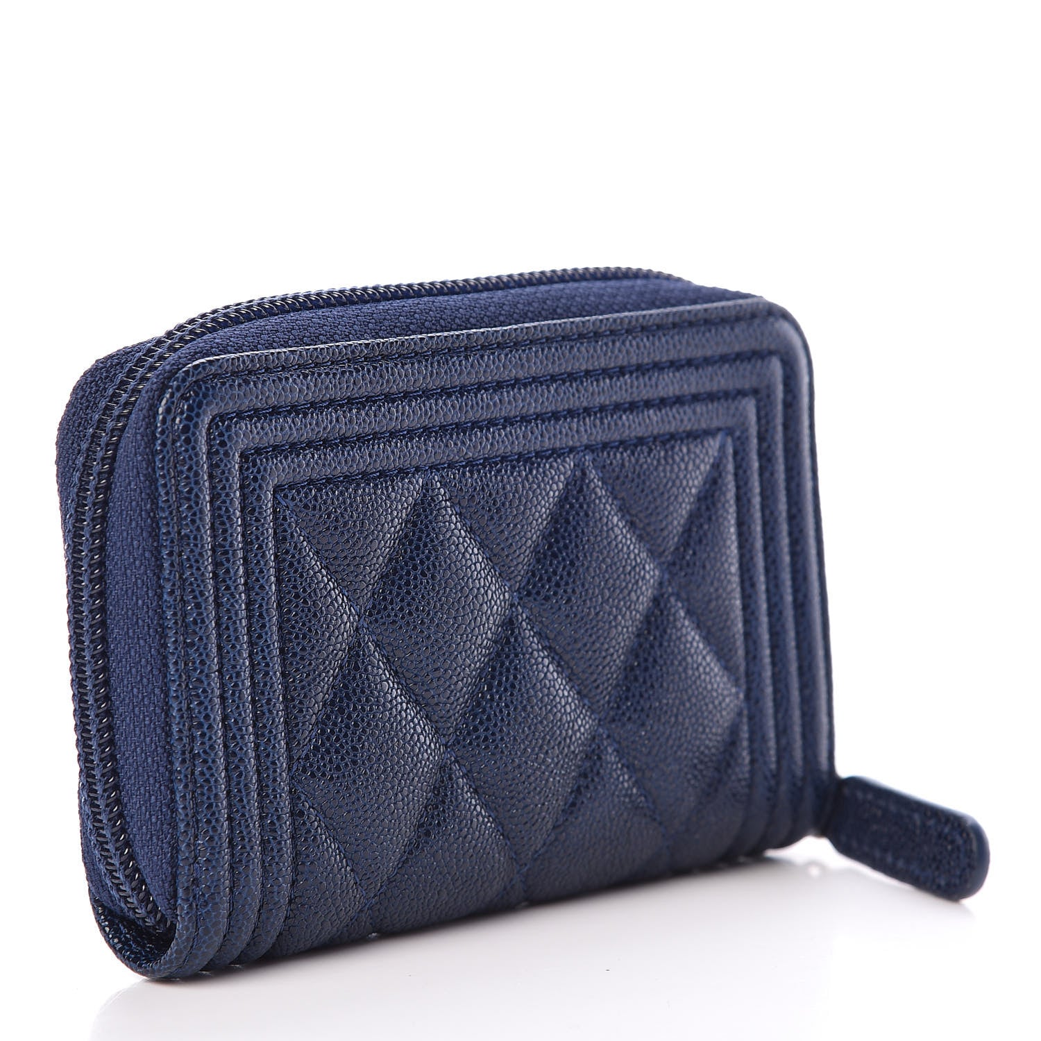 Chanel Caviar Quilted Boy Zip Around Coin Purse Wallet Navy 3 of 8