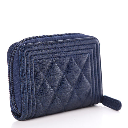Chanel Caviar Quilted Boy Zip Around Coin Purse Wallet Navy 3 of 8