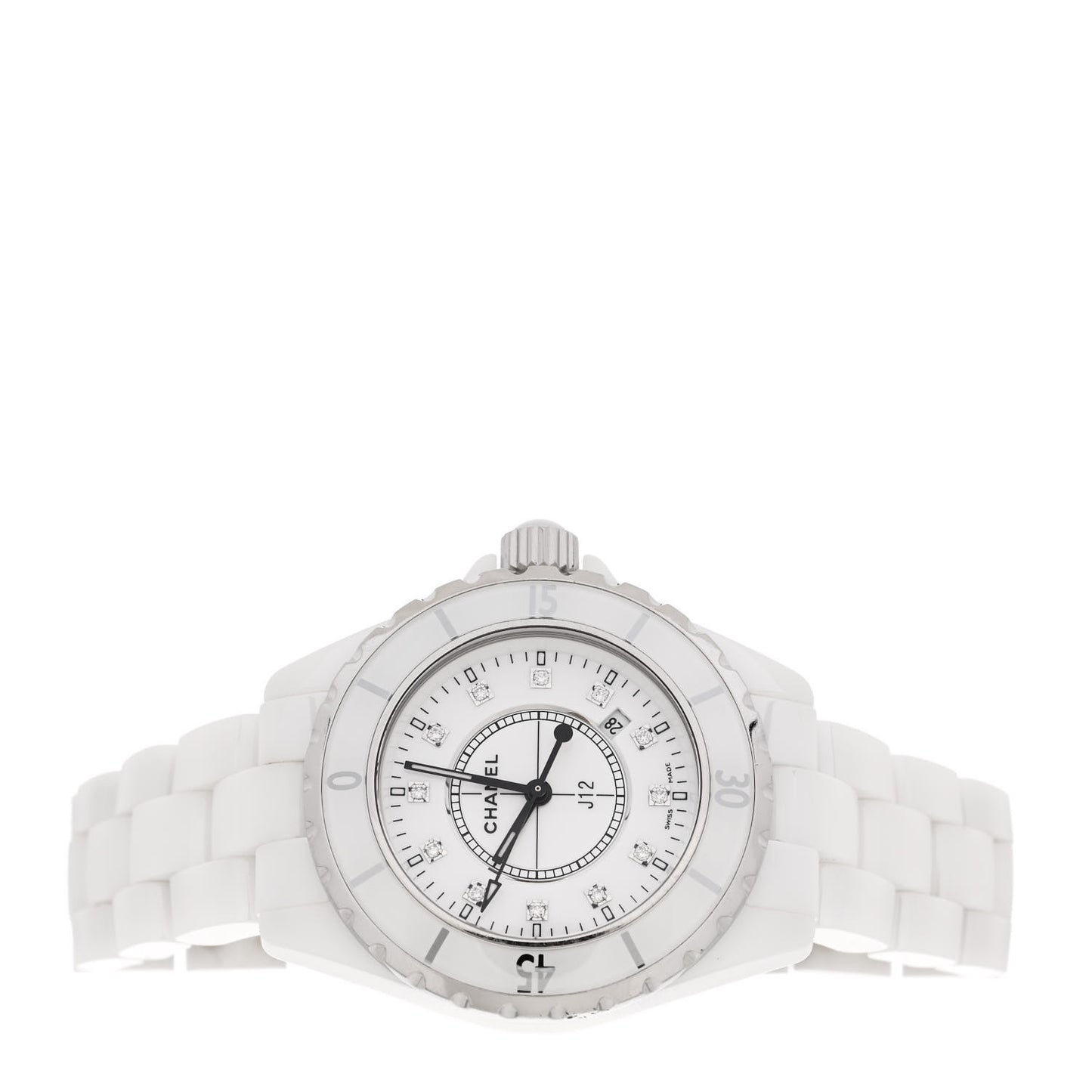 Stainless Steel Ceramic Diamond 33mm J12 Quartz Watch White