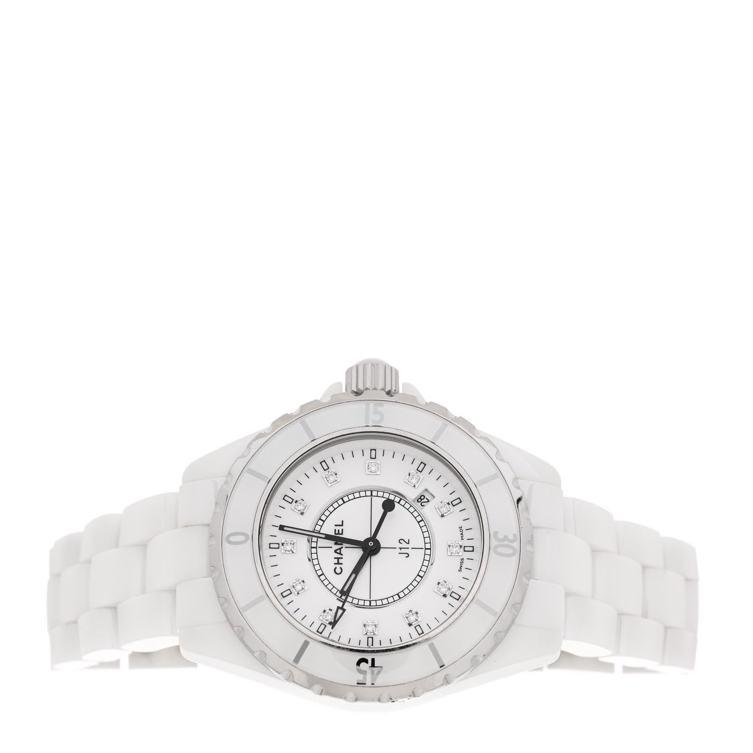 Chanel Stainless Steel Ceramic Diamond 33mm J12 Quartz Watch White 2 of 4
