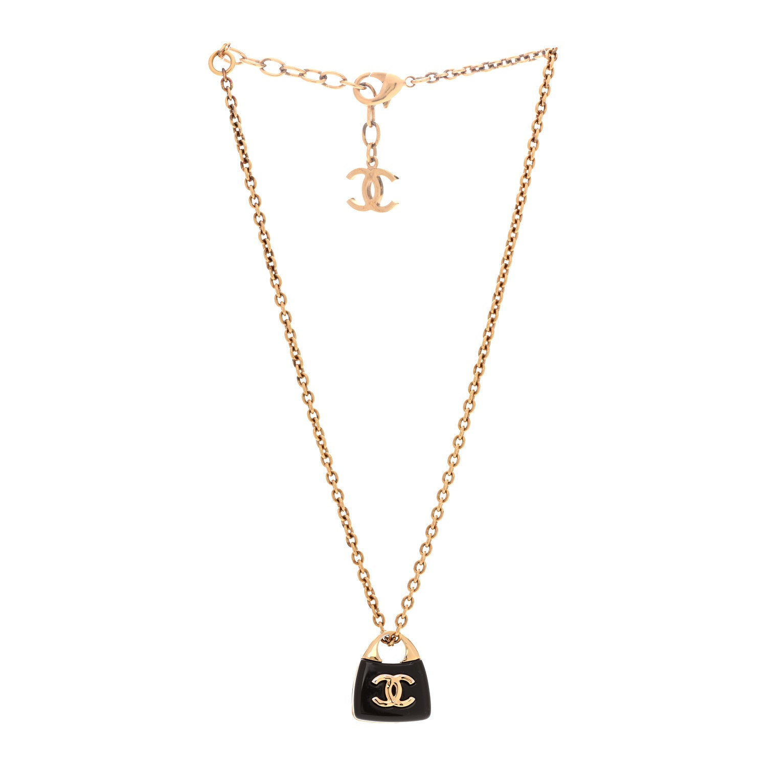 Chanel Metal Resin CC Handbag Pendant Necklace Gold 1846936