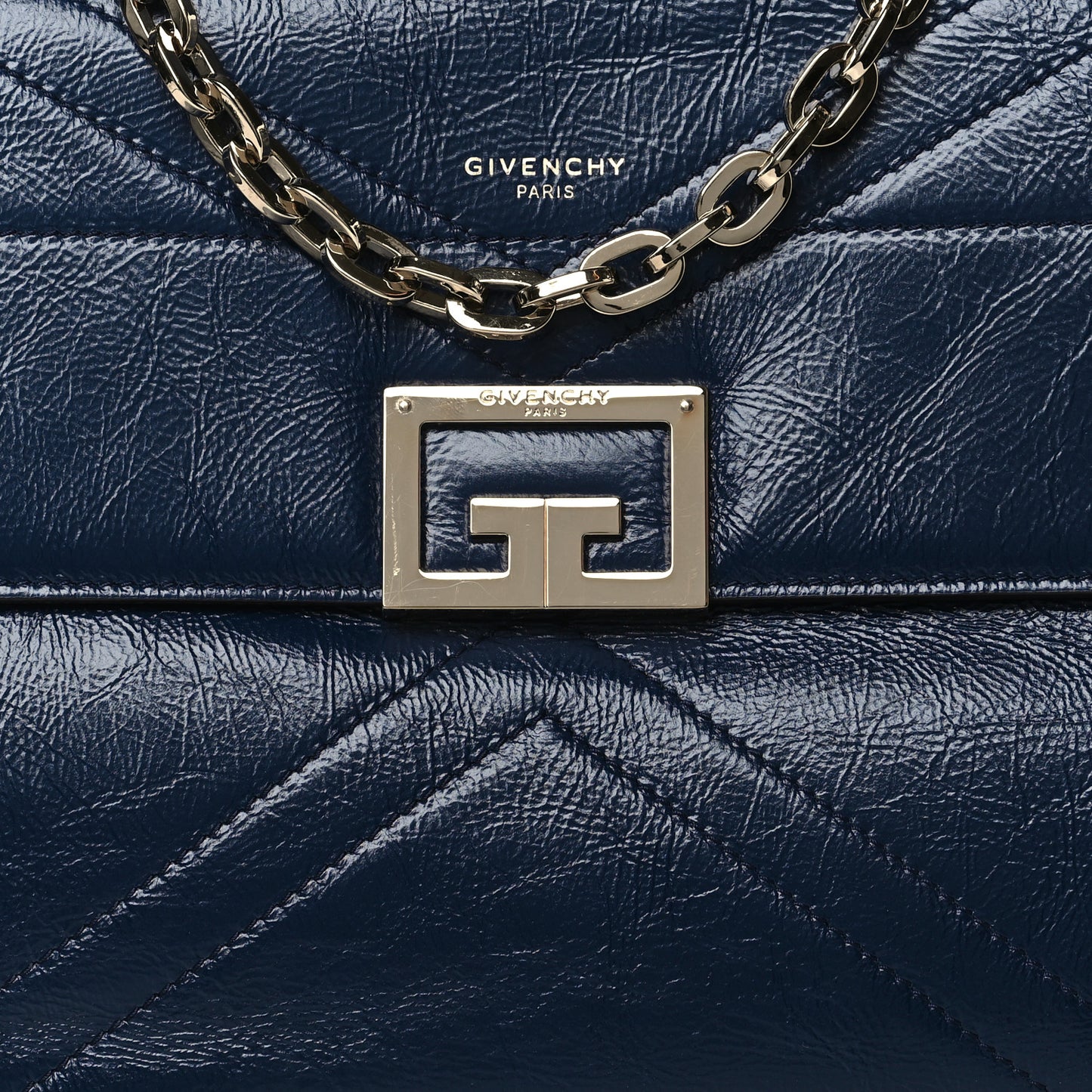 Creased Patent Calfskin Medium ID Flap Navy Blue
