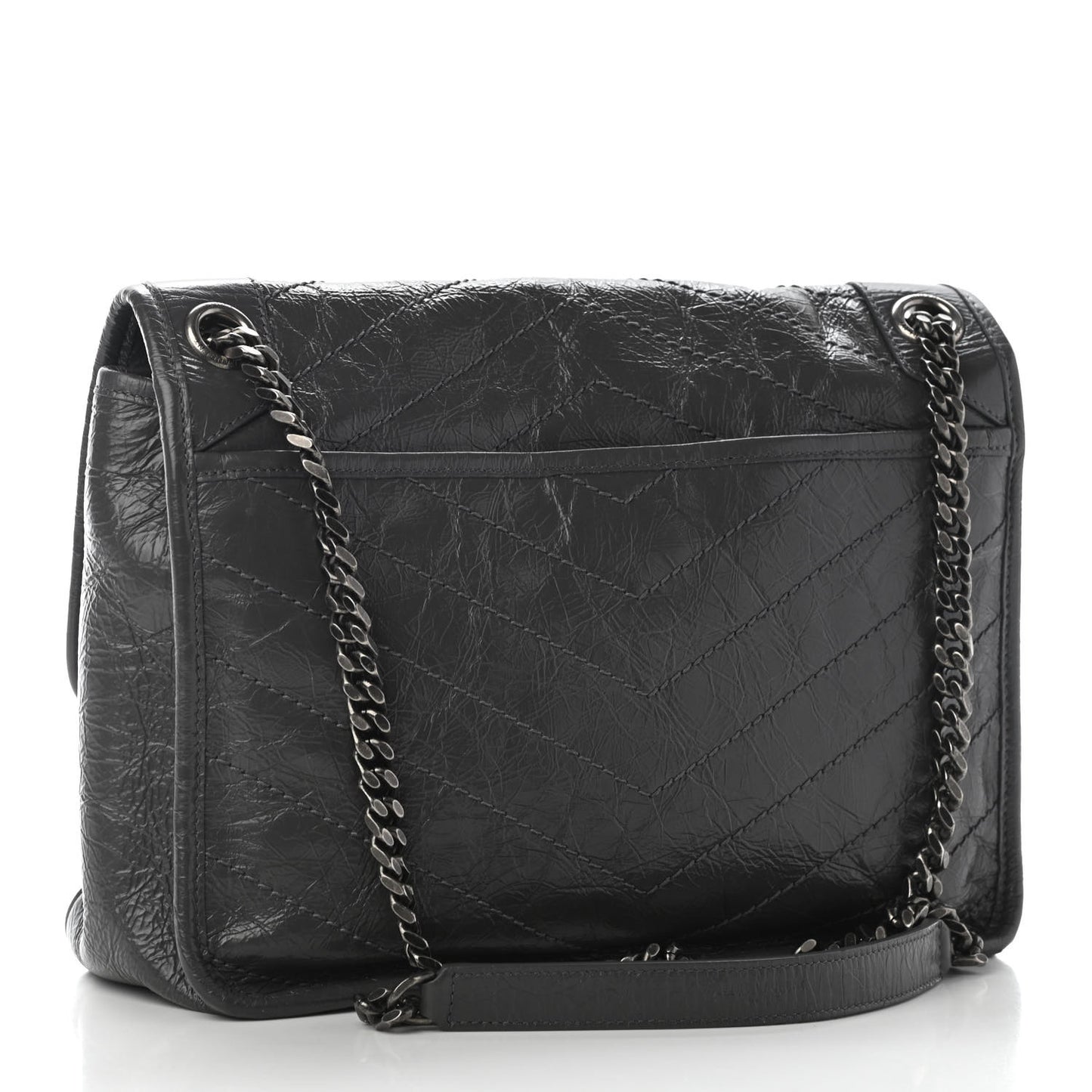 Crinkled Calfskin Matelasse Monogram Medium Niki Chain Satchel Asphalt