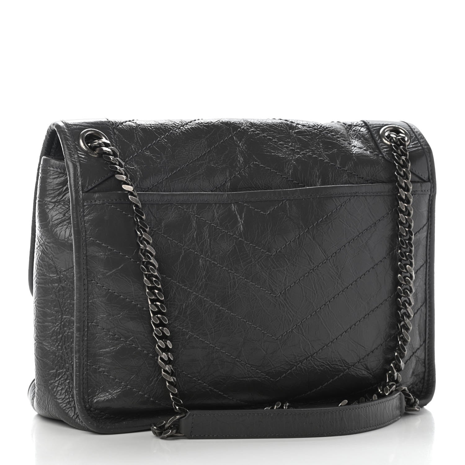 Saint Laurent Crinkled Calfskin Matelasse Monogram Medium Niki Chain Satchel Asphalt 2 of 10