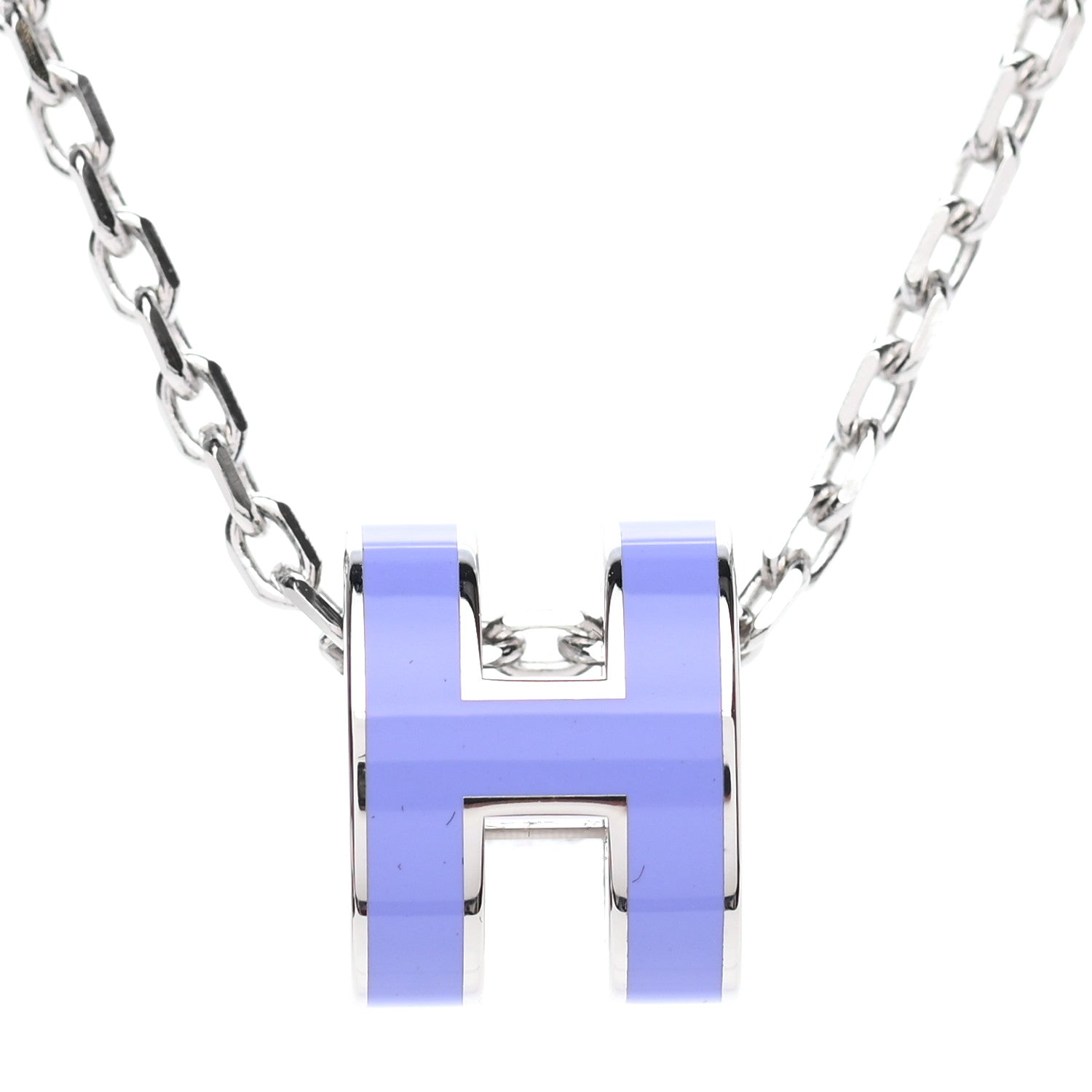Hermes Lacquered Palladium Mini Pop H Pendant Necklace Parme 3 of 9