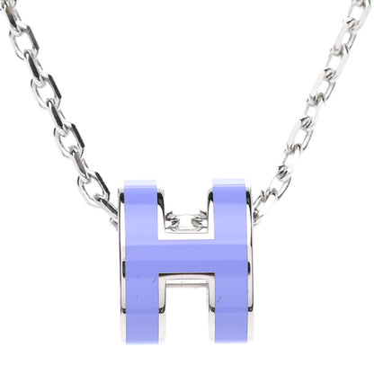 Hermes Lacquered Palladium Mini Pop H Pendant Necklace Parme 3 of 9