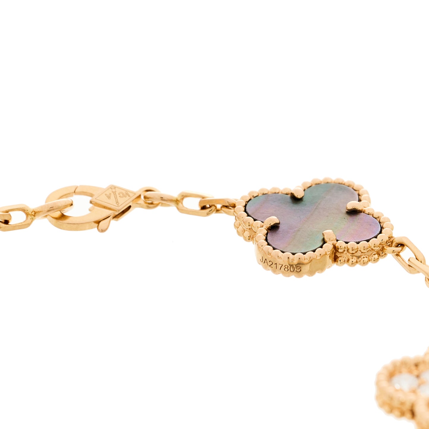18K Rose Gold Diamond Gray Mother of Pearl 5 Motifs Vintage Alhambra Bracelet