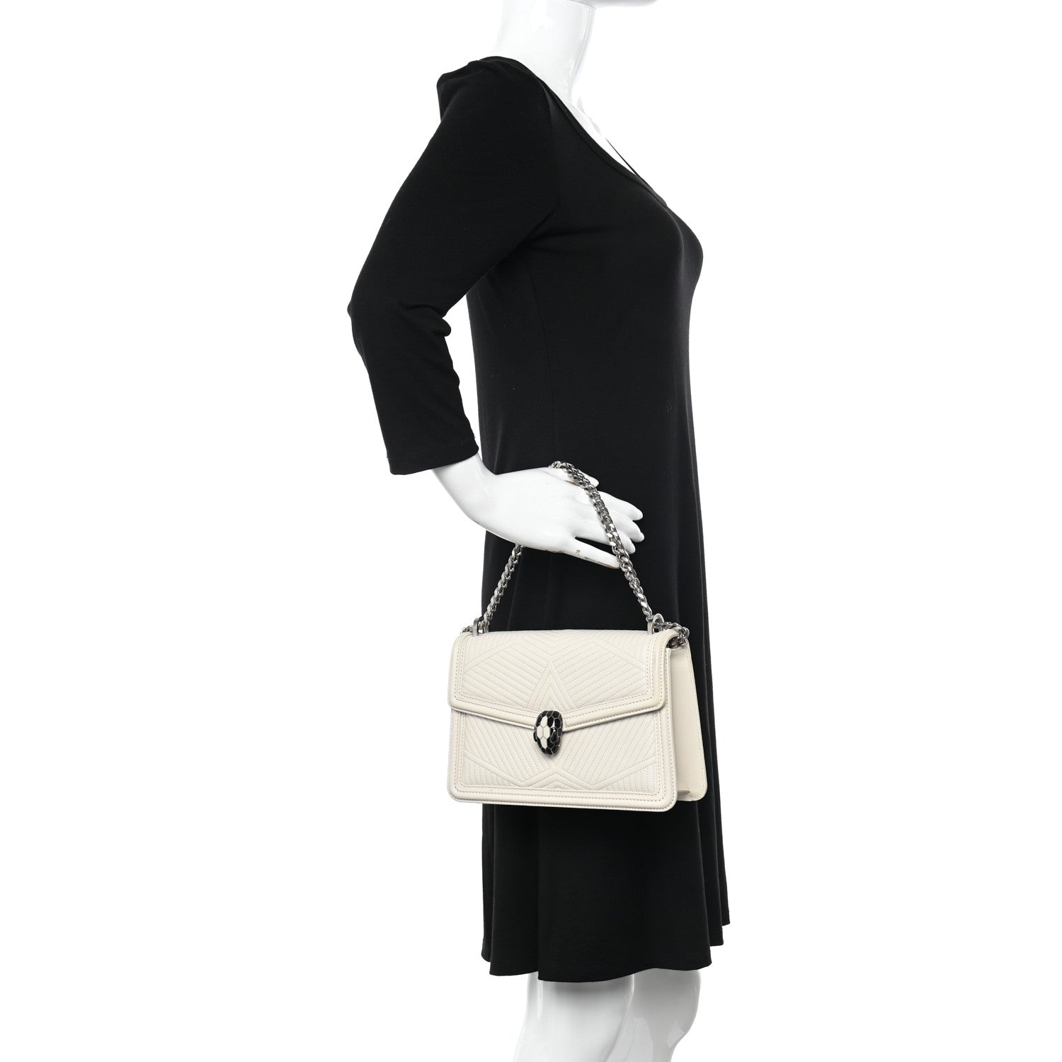 Bulgari Quilted Nappa Smooth Calfskin Serpenti Forever Diamond Blast Shoulder Bag Ivory 2 of 13