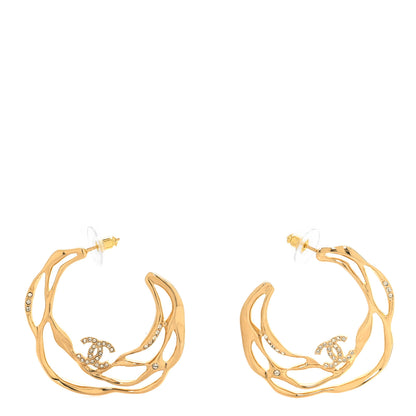 Chanel Crystal CC Diamantes Hoop Earrings Gold 1 of 5