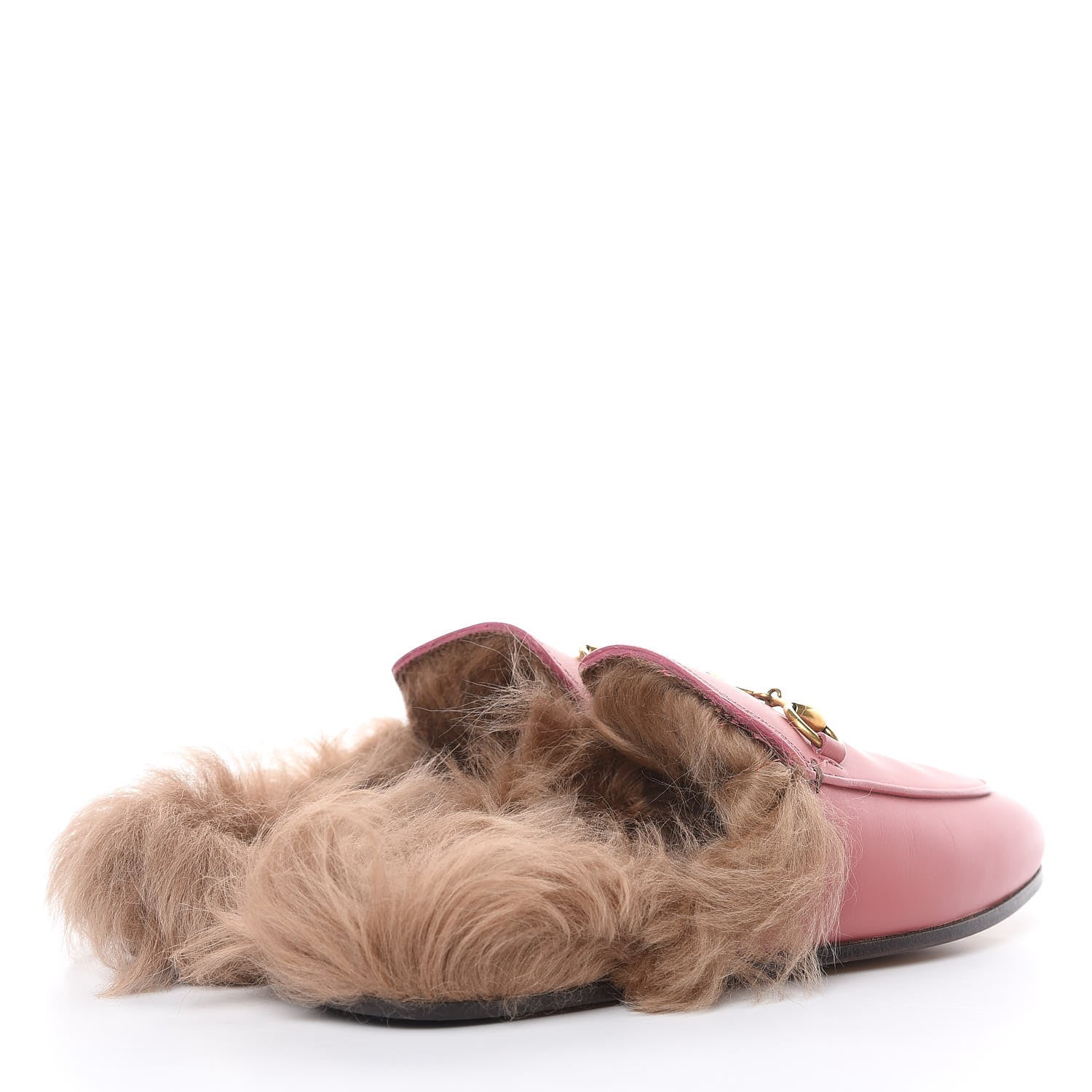 Gucci Calfskin Fur Womens Princetown Slippers 35.5 Lipstick Rose Natural 4 of 10