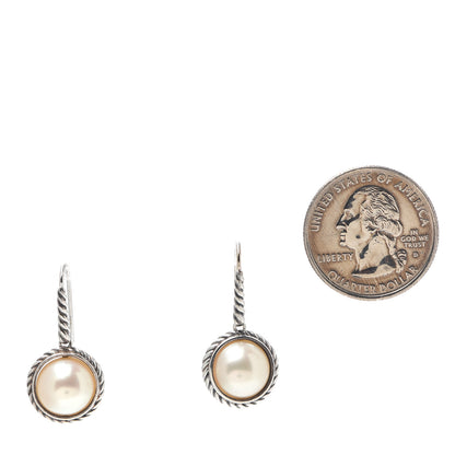 David Yurman Sterling Silver Pearl 9mm Cable Drop Earrings 2 of 4