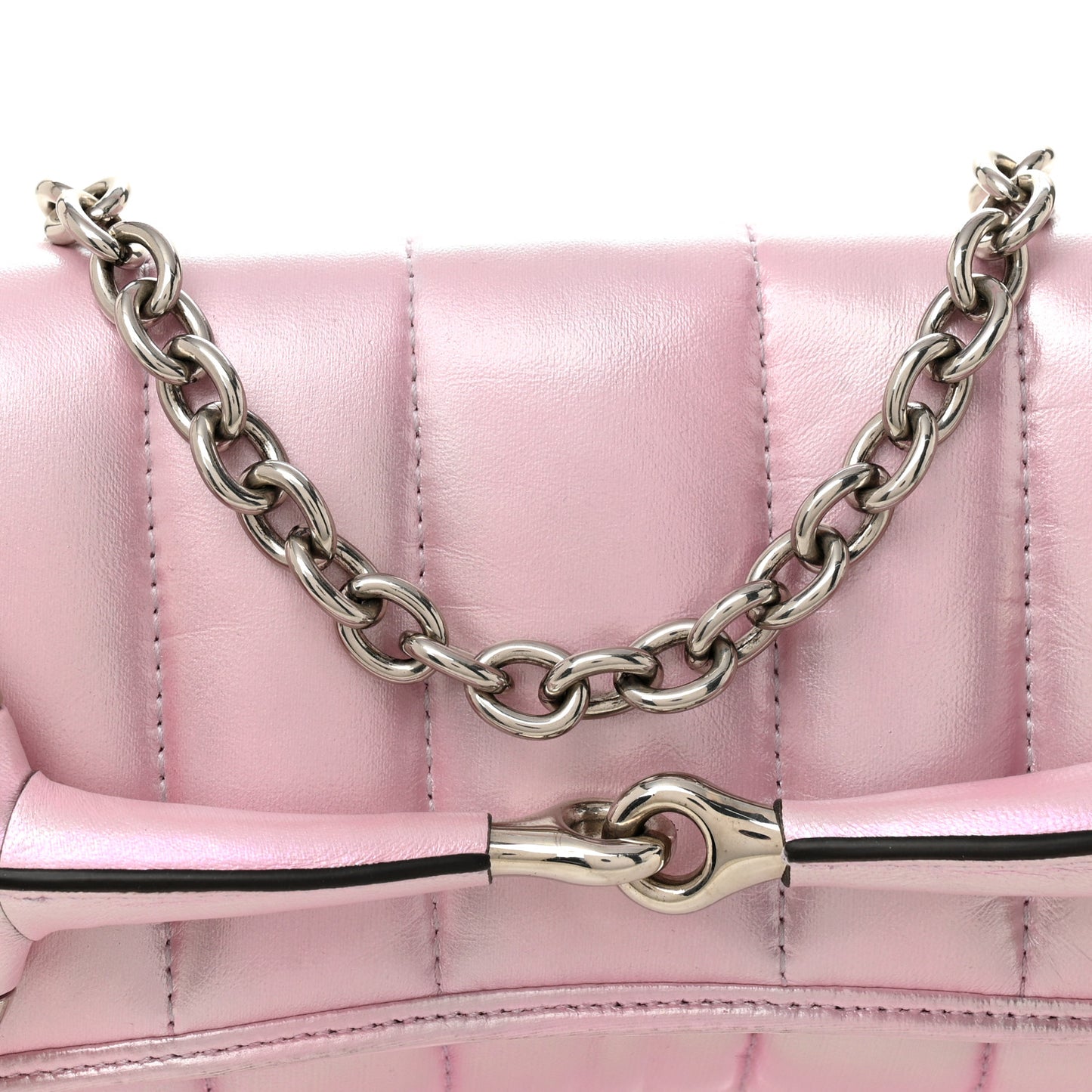 Iridescent Nappa Vertical Matelasse Medium Maxi Horsebit Chain Shoulder Bag Escape Pink