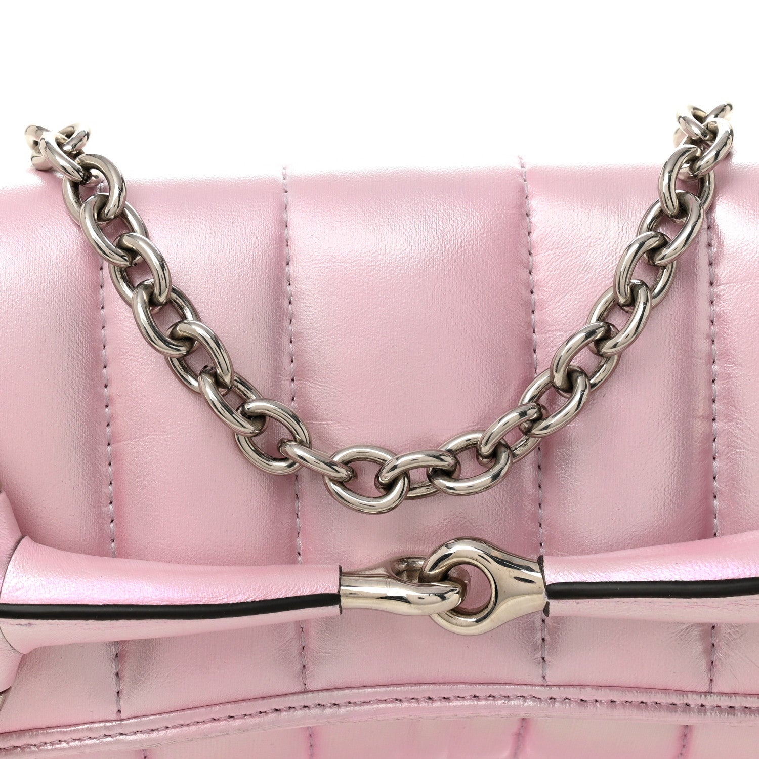 Gucci Iridescent Nappa Vertical Matelasse Medium Maxi Horsebit Chain Shoulder Bag Escape Pink 8 of 10