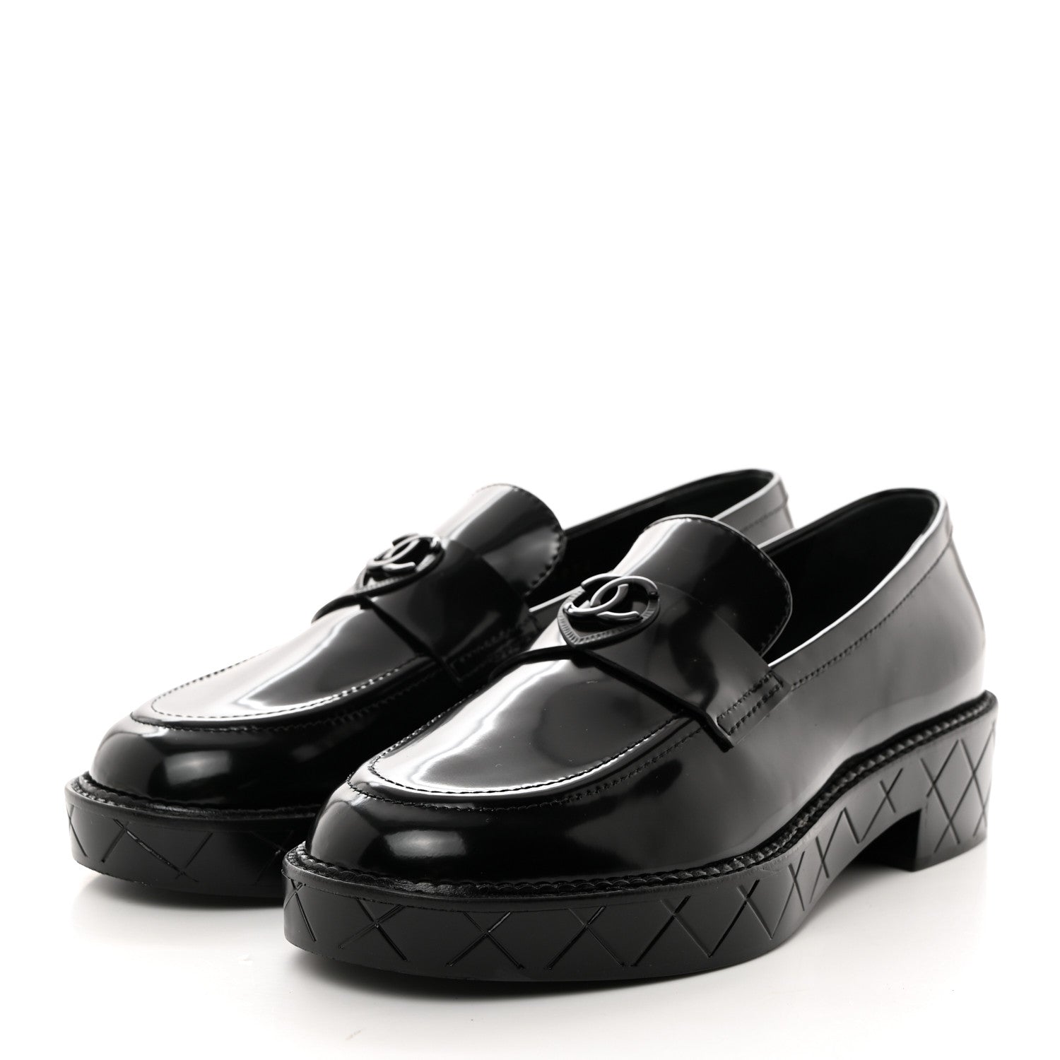 Chanel Shiny Calfskin Quilted CC Mocassin Loafers 39.5 Black 3 of 9