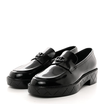 Chanel Shiny Calfskin Quilted CC Mocassin Loafers 39.5 Black 3 of 9