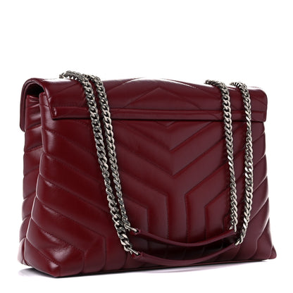Saint Laurent Calfskin Y Quilted Monogram Medium Loulou Chain Satchel Rouge Legion 3 of 16