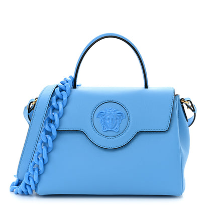 Versace Calfskin Medium La Medusa Top Handle Handbag Blue 1 of 9