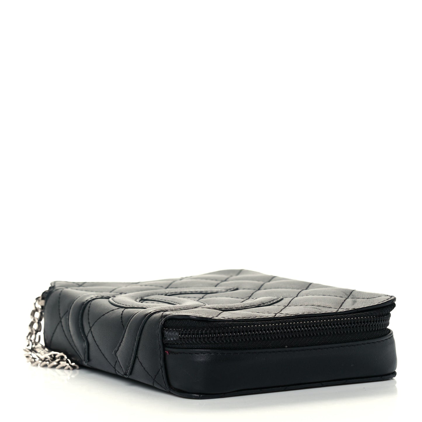 Calfskin Quilted Cambon Zip Around Cosmetic Pouch Black