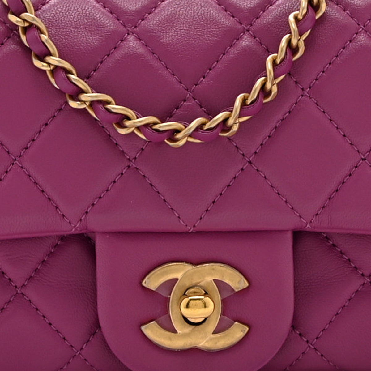 Lambskin Quilted Mini Rectangular Pearl Crush Flap Purple