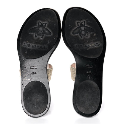 Gucci Nappa Silk Galassia GG Marmont Thong Flat Sandals 40.5 Platino 5 of 10