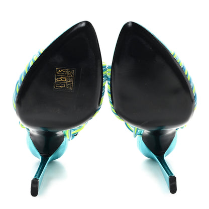 Saint Laurent Metallic Calfskin Gippy 105 Sandals 38.5 Cerulean Giallo Fluo 6 of 8