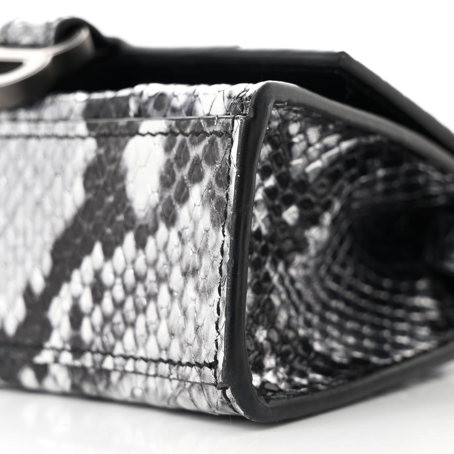 Balenciaga Shiny Calfskin Snakeskin Effect Hourglass Top Handle Bag Mini Silver Black 10 of 10
