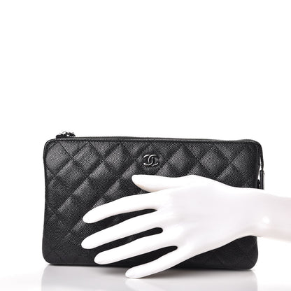 Chanel Iridescent Caviar Quilted Large Zipped Clutch Black 2 of 9