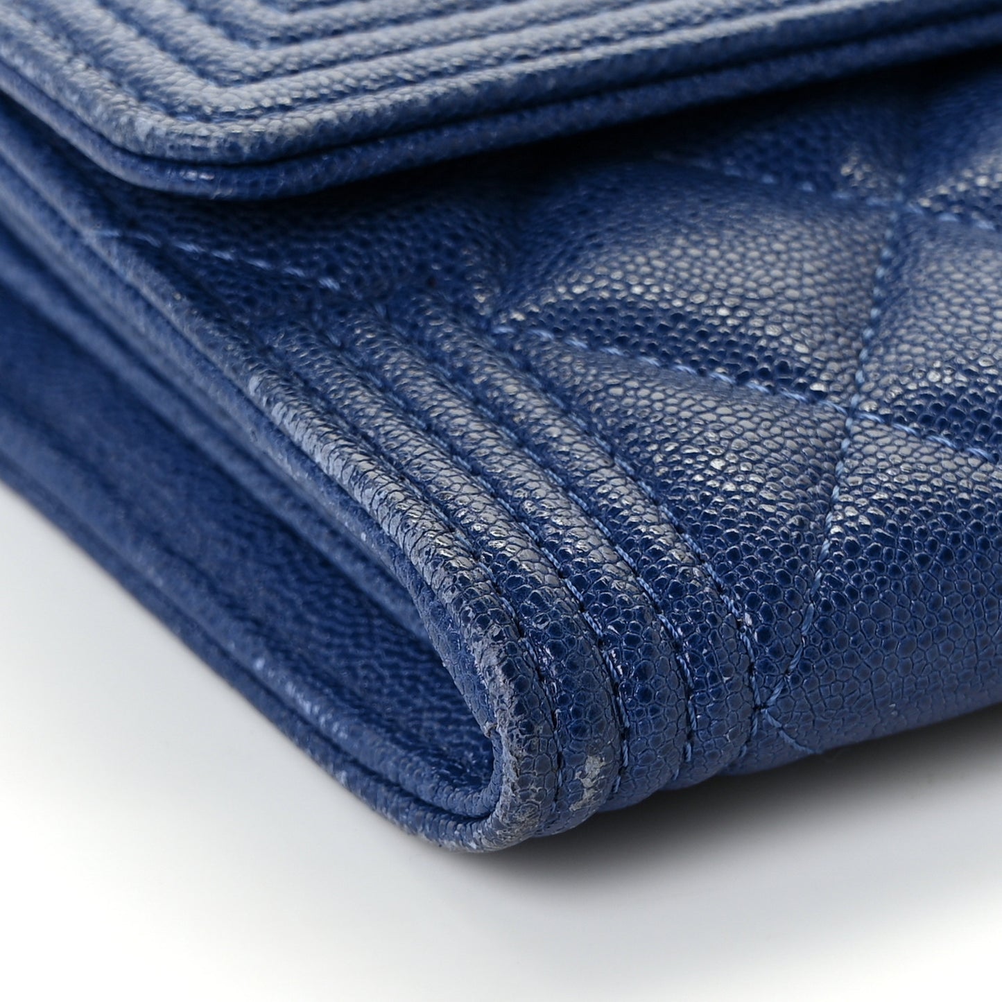Caviar Quilted Large Boy Gusset Flap Wallet Blue