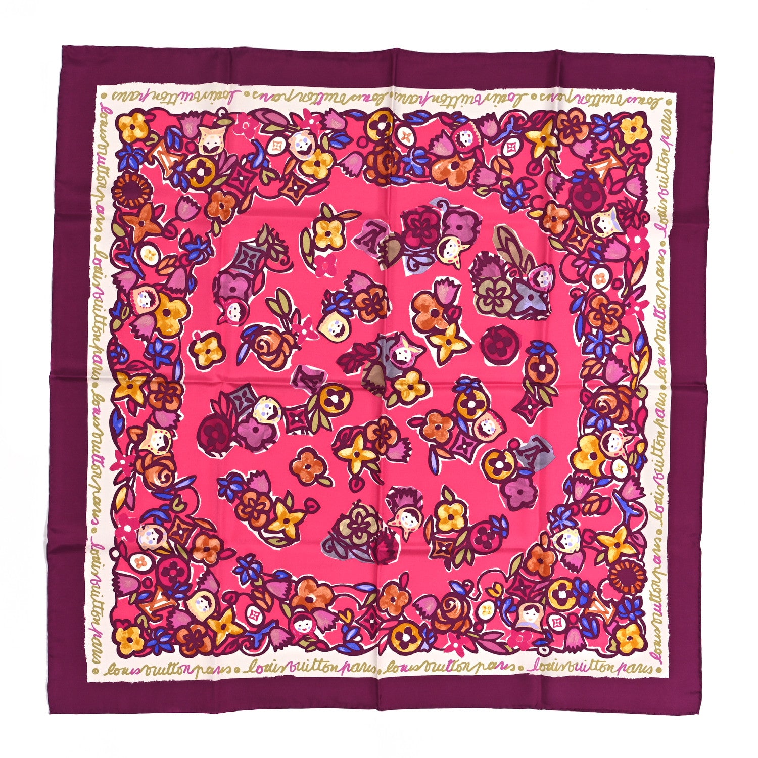 Louis Vuitton Silk Floral Print Square Scarf Purple 1 of 3