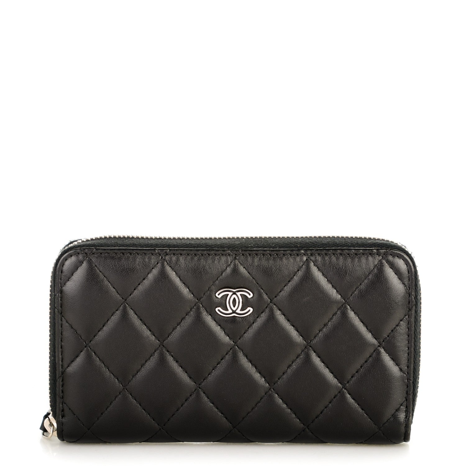 Chanel Lambskin Quilted Small Zip Around Wallet Black 1 of 16