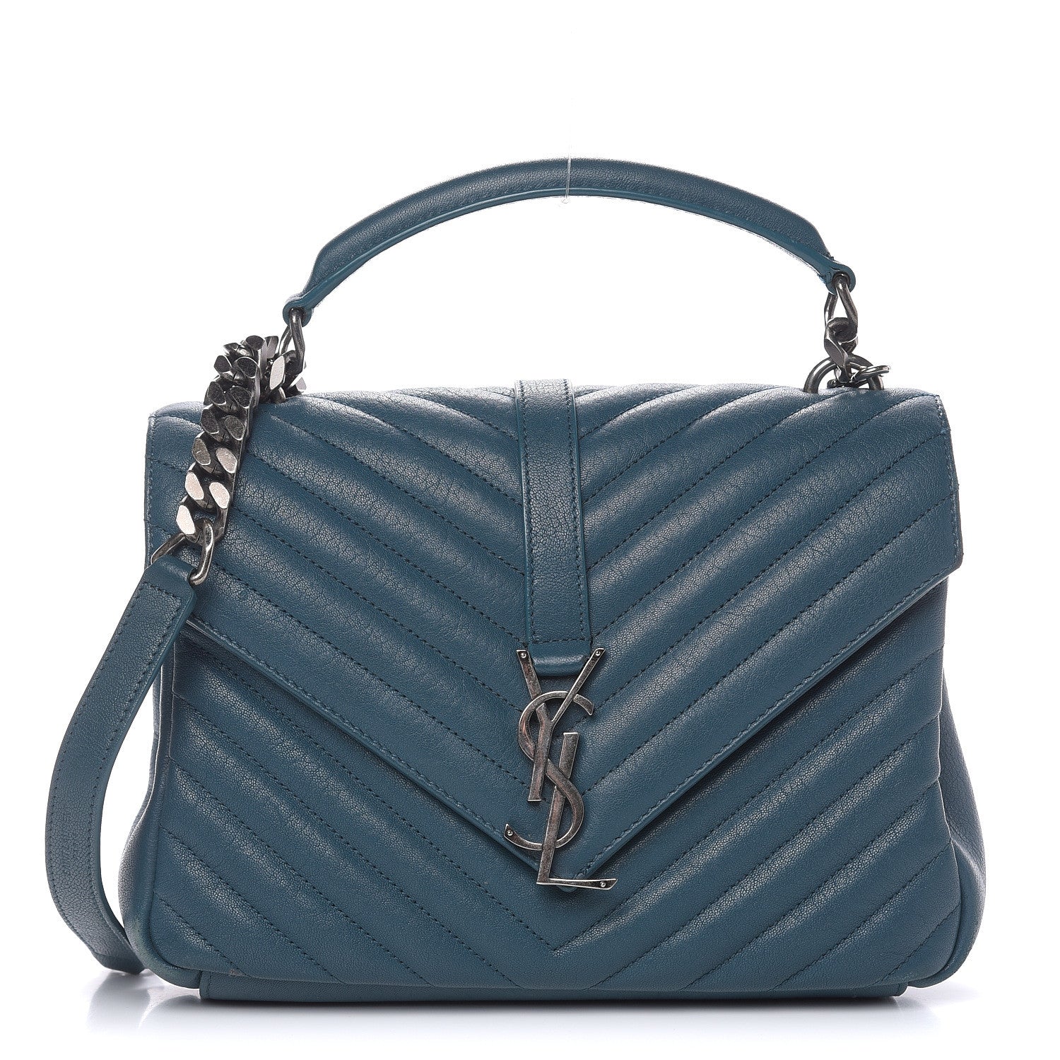 Saint Laurent Sheepskin Matelasse Monogram Medium College Bag Peacock Green 1 of 17