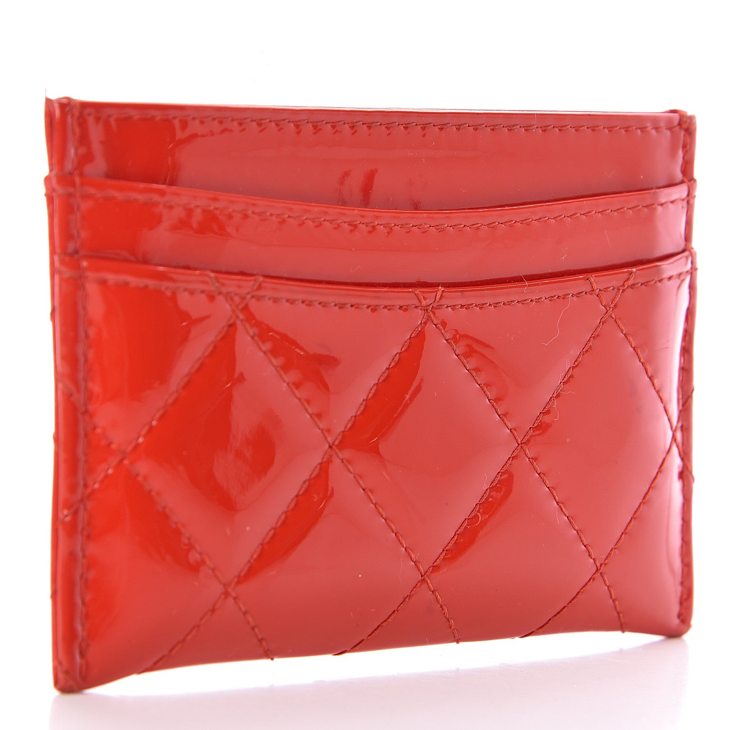 Chanel Patent Quilted Card Holder Red 3 of 9