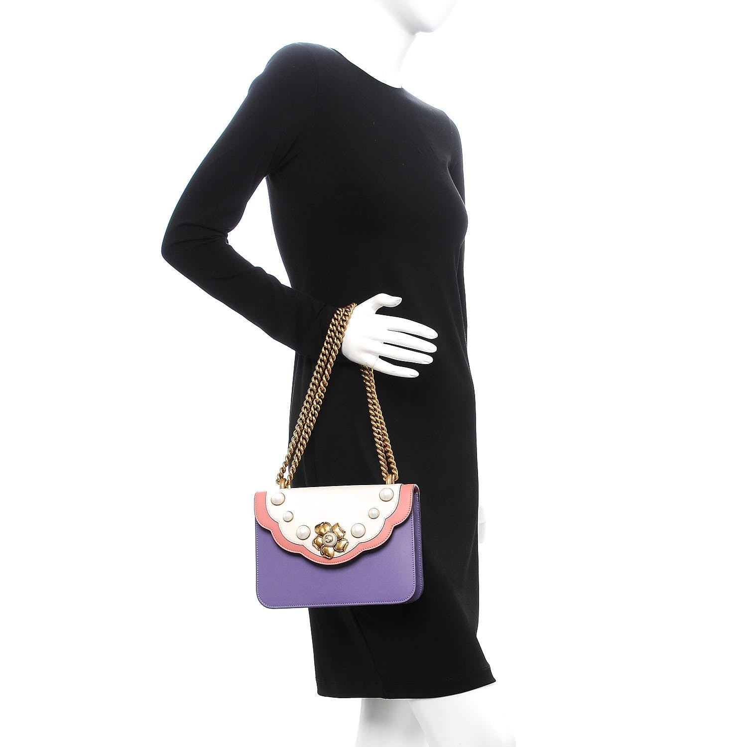 Gucci Calfskin Peony Medium Chain Shoulder Bag Purple 3 of 8