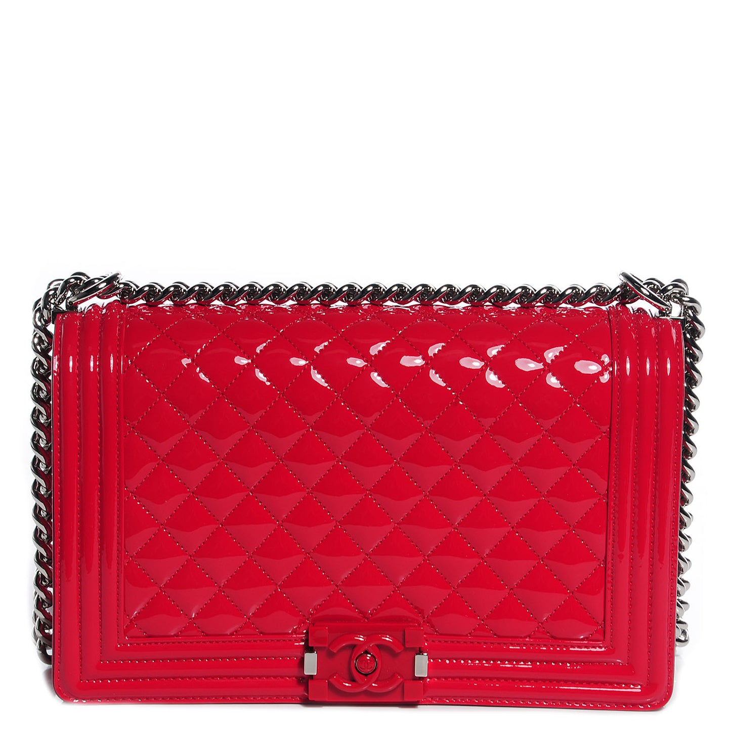 Patent Leather New Medium Boy Flap Plexiglass Red