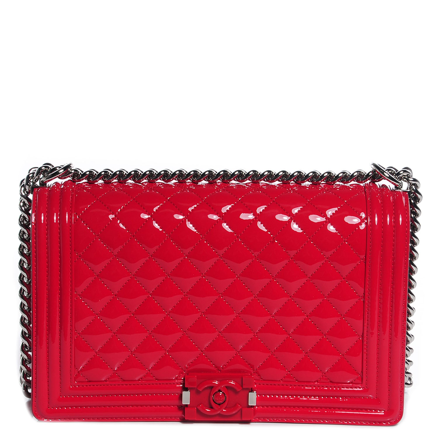 Chanel Patent Leather New Medium Boy Flap Plexiglass Red 1 of 8