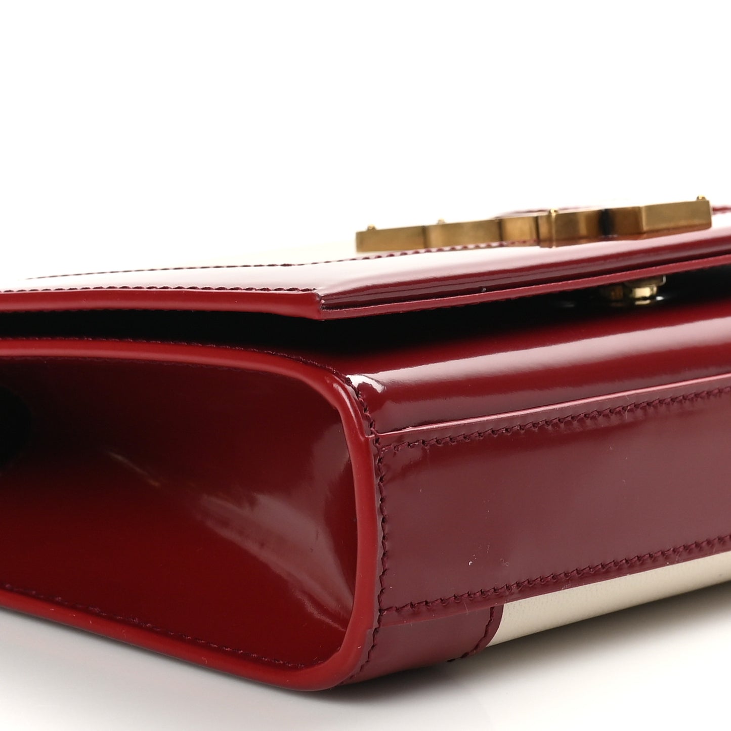 Nappa Patent Calfskin Two-Toned Small Monogram Kate Satchel Off White Oxblood Red