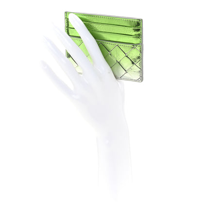 Bottega Veneta Metallic Laminated Goatskin Degrade Intrecciato Credit Card Case Silver Fresh Mint 2 of 8