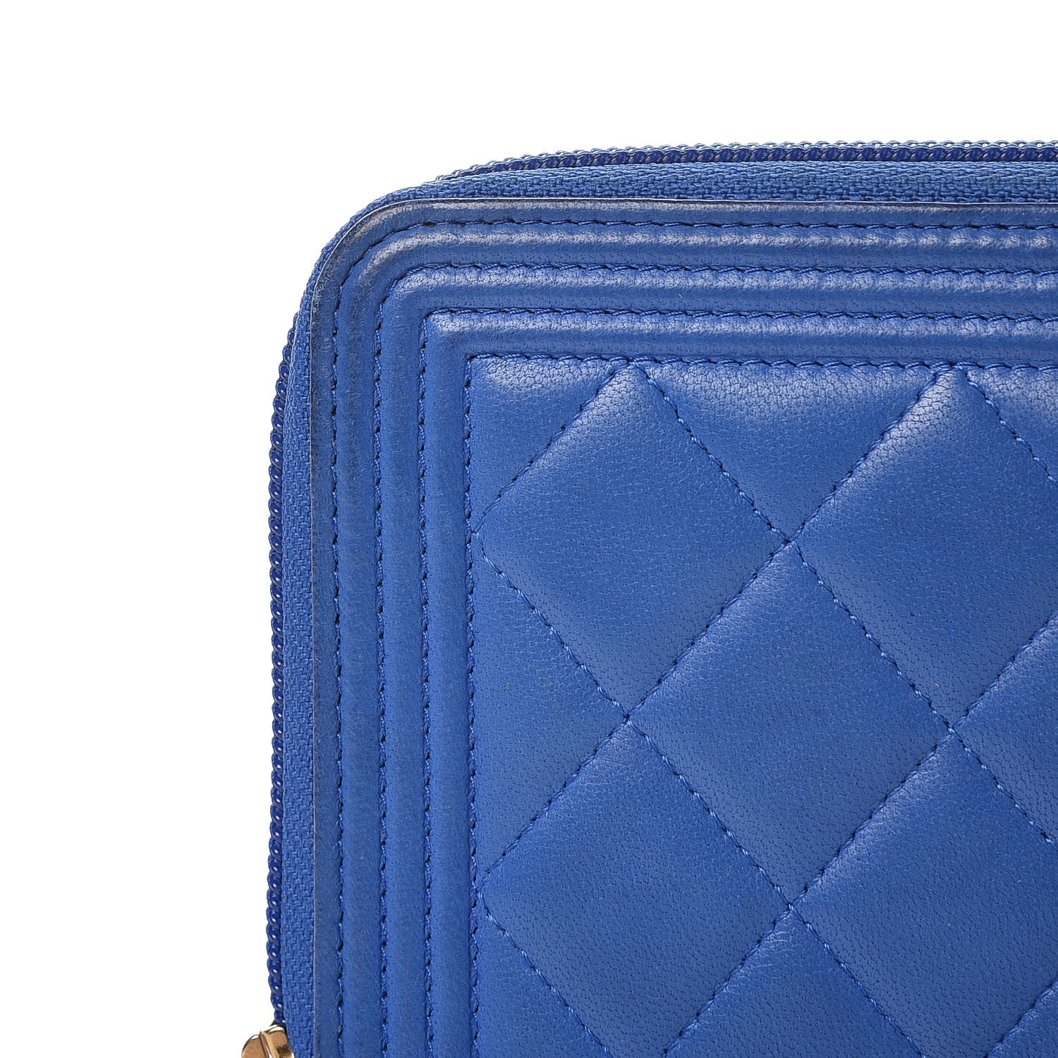 Chanel Lambskin Quilted Boy Zip Around Wallet Blue 10 of 11