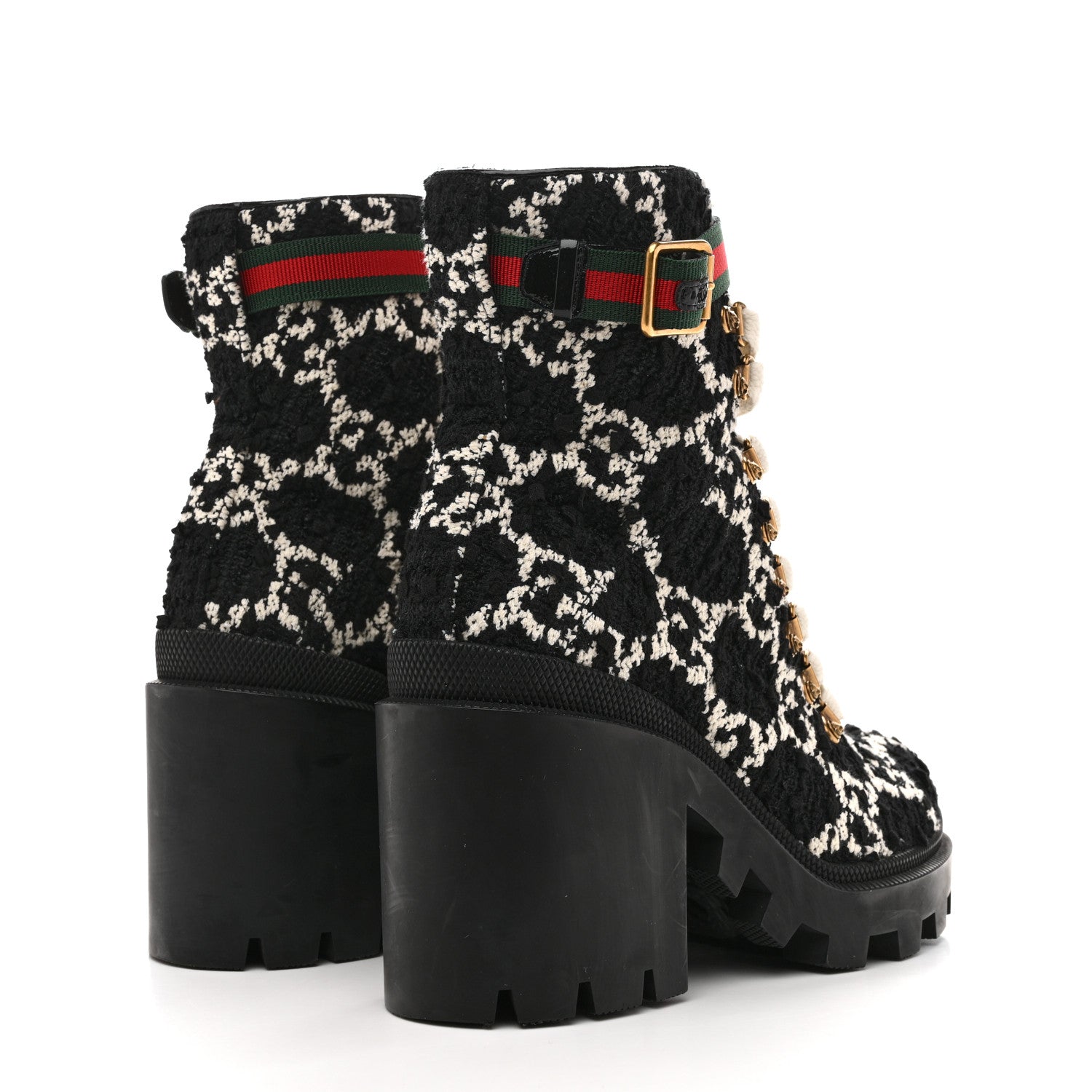 Gucci Tweed GG Monogram Lace Up Combat Ankle Boots 37 Black 5 of 9