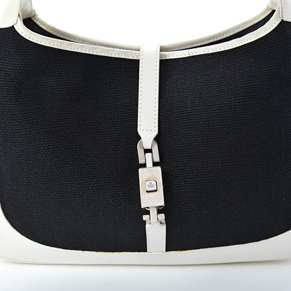 Gucci Canvas Calfskin Jackie O Hobo White Navy 8 of 15