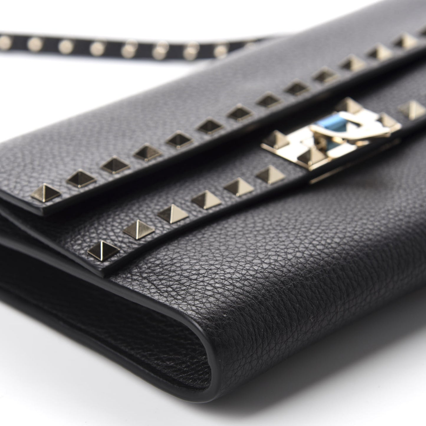 Grainy Calfskin Rockstud Double Flap Crossbody Bag Black