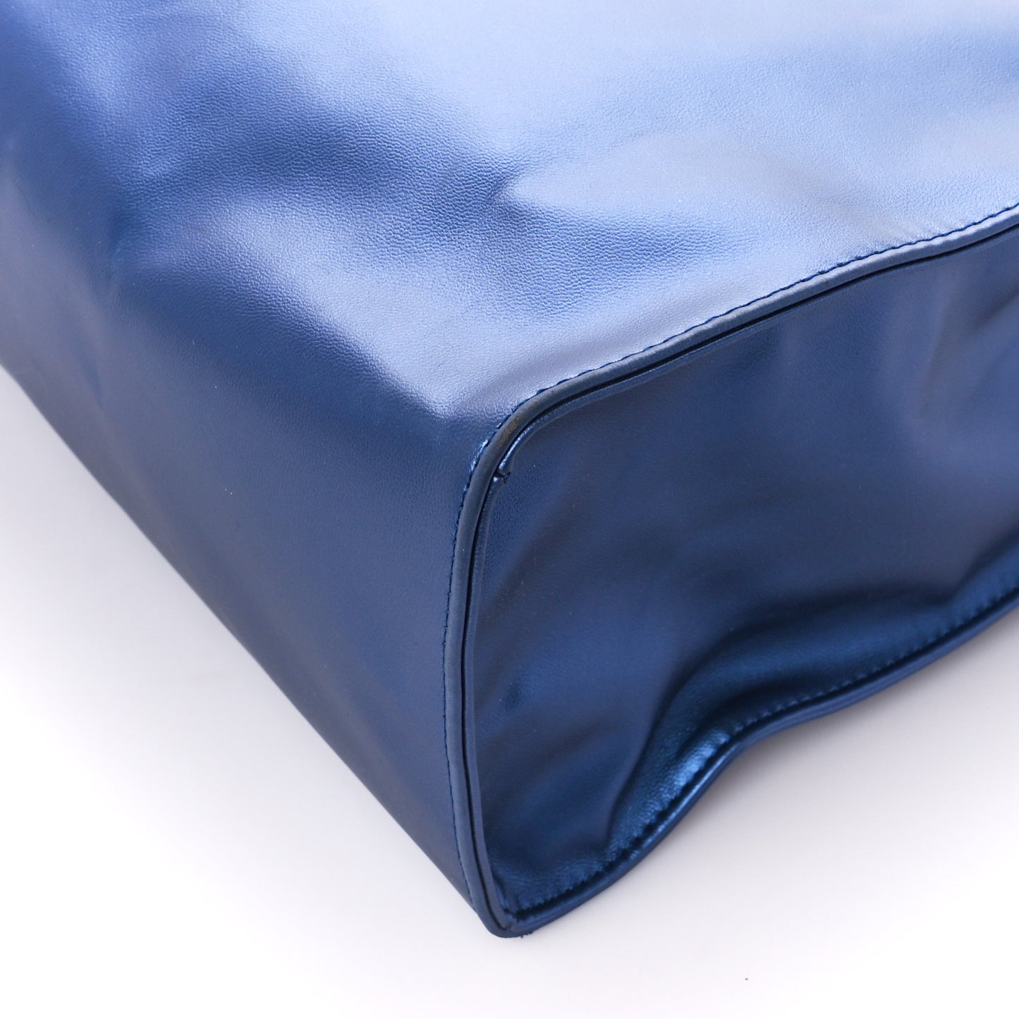 Metallic Vegan Leather Medium Shopping Bag Cobalt