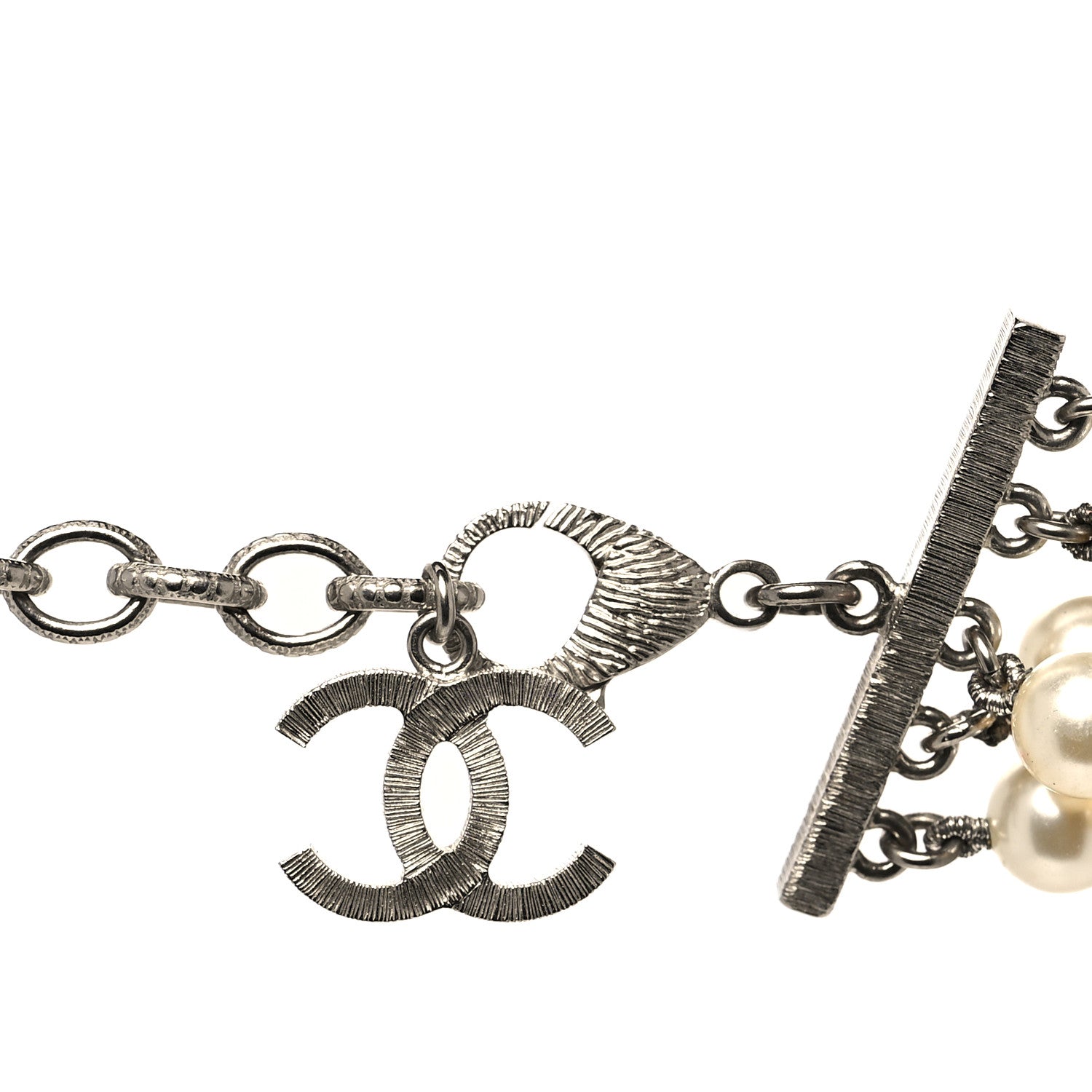 Chanel Pearl Crystal CC Multi Strand Necklace Silver 4 of 11