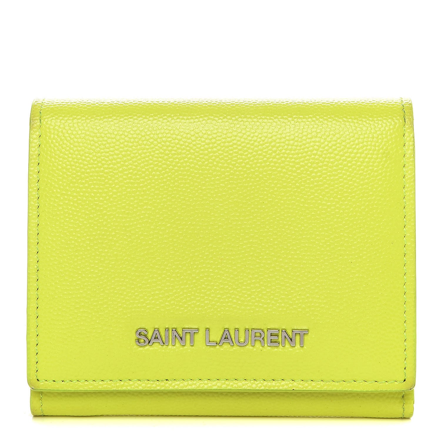 Saint Laurent Grain De Poudre Letters Compact Wallet Fluo Yellow 1 of 14