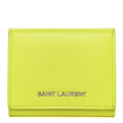 Saint Laurent Grain De Poudre Letters Compact Wallet Fluo Yellow 1 of 14
